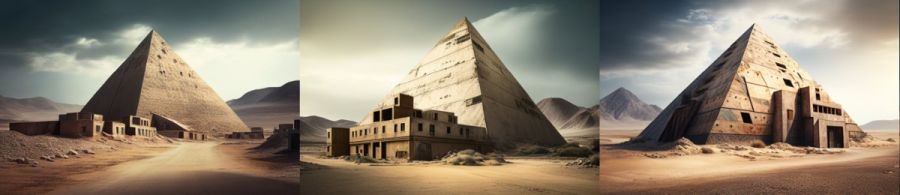 Pyramiden von Gizeh Agypten: Die Pyramiden sind die ältesten noch erhaltenen und höchsten Bauwerke der Welt. (c) 2023 Midjourney AI, Lizenz: CC BY-NC 4.0