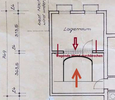 BAU.DE / BAU-Forum: 1. Bild zu Antwort "Alternative: Druckgewölbe aus Stahlbeton für Wanddurchbruch?" auf die Frage "Tragende Wand in Garage entfernen: Kosten, Statik & Risiken beim Durchbruch?" im BAU-Forum "Innenwände" BAU.DE / BAU-Forum: 1. Bild zu Antwort "Alternative: Druckgewölbe aus Stahlbeton für Wanddurchbruch?" auf die Frage "Tragende Wand in Garage entfernen: Kosten, Statik & Risiken beim Durchbruch?" im BAU-Forum "Innenwände"