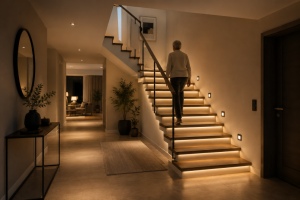 Moderne Treppenbeleuchtung: Sicherheit, Komfort und Design mit automatischer LED-Steuerung - Bild: BauKI / BAU.DE Moderne Treppenbeleuchtung: Sicherheit, Komfort und Design mit automatischer LED-Steuerung - Bild: BauKI / BAU.DE