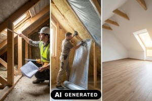 Wie viel kann man bei einem Dachausbau selbst machen? - Bild: KI-generiert / BAU.DE Wie viel kann man bei einem Dachausbau selbst machen? - Bild: KI-generiert / BAU.DE